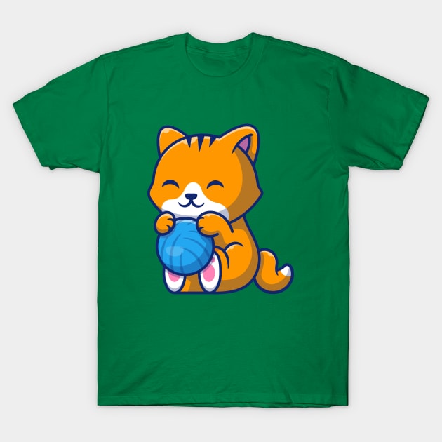 Cute Cat Playing Ball Cartoon (6) T-Shirt by Catalyst Labs